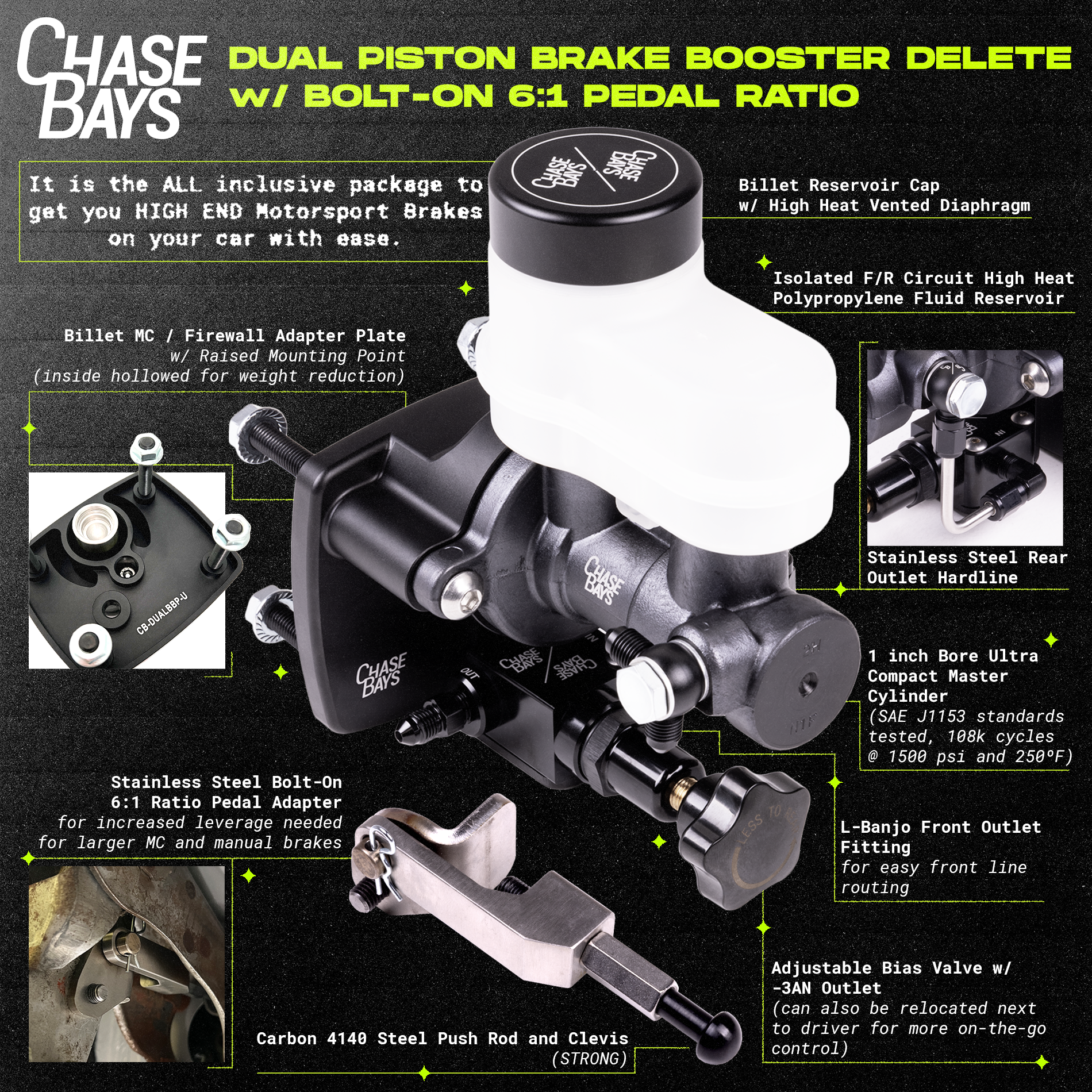 Chase Bays - Dual Piston Brake Booster Delete with Bolt-On 6:1 Pedal Ratio  (CB-DBBE)